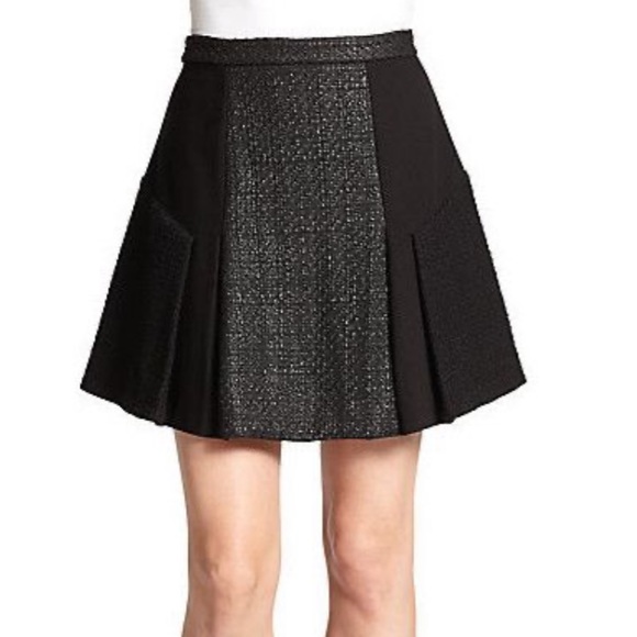 Rebecca Taylor Black Pleated Tweed Skirt - Picture 1 of 8